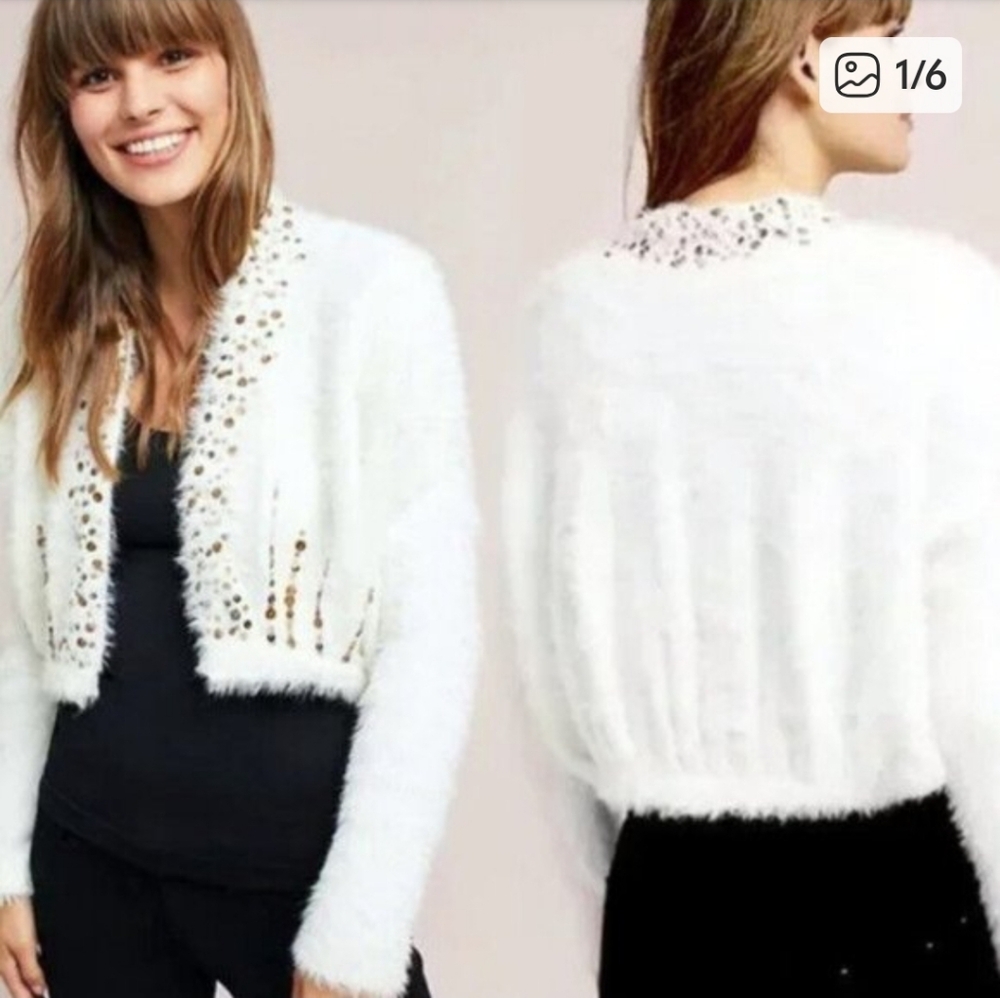 Knitted & Knotted Fuzzy Sweater with Sequin Detail